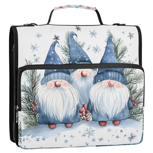 Blaue Winter-Zwerge, 3-Ringbuch, Reißverschluss, Organizer, Tasche mit Schultergurt und Griff, für Schule, Büro von Reiacy