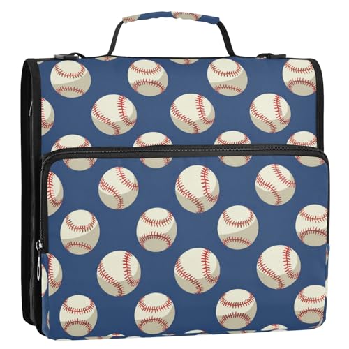 Blaues Baseball-Muster, 3-Ringbuch, Reißverschluss, Organizer, Tasche mit Schultergurt und Griff, für Schule, Büro von Reiacy