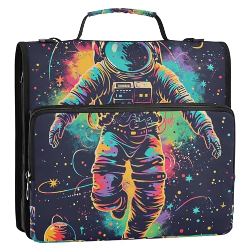 Bunte Cosmonaut 3-Ringbuch mit Reißverschluss, Organizer mit Schultergurt und Griff, für Schule, Büro von Reiacy