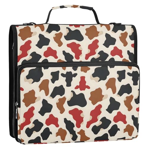 Bunte Kuh-Punkte, 3-Ringbuch, Reißverschluss, Organizer, Tasche mit Schultergurt und Griff, für Schule, Büro von Reiacy