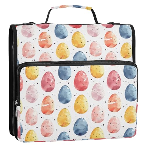 Bunter Druck, niedliche Eier, 3-Ringbuch, Reißverschluss, Organizer, Tasche mit Schultergurt und Griff, für Schule, Büro von Reiacy