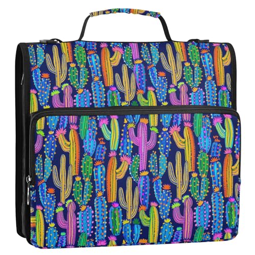 Bunter Kaktus-Ringbuch mit 3 Ringen, Reißverschluss, Organizer, Tasche mit Schultergurt und Griff, für Schule, Büro von Reiacy