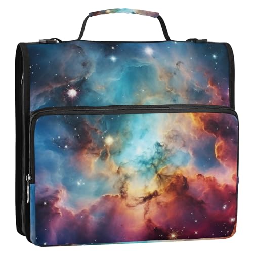 Bunter Sternenhimmel, 3-Ringbuch, Reißverschluss, Organizer, Tasche mit Schultergurt und Griff, für Schule, Büro von Reiacy