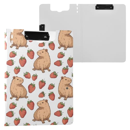 Capybara Klemmbrettmappe mit Erdbeer-Drucken, A4-Größe, Ordner-Klemmbrett mit Stiftschlitz, für Büro, Schule von Reiacy