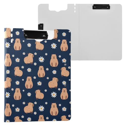 Capybara Klemmbrettmappe mit Gänseblümchen, Marineblau, A4-Größe, Ordner-Klemmbrett mit Stifteinschub für Büro, Schule von Reiacy