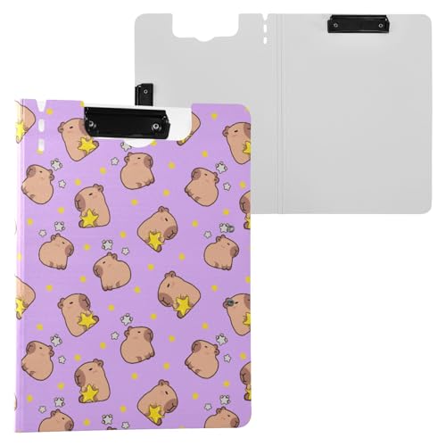 Capybara Klemmbrettmappe mit Sternen, violettes Muster, A4-Größe, Ordner-Klemmbrett mit Stiftschlitz, für Büro, Schule von Reiacy