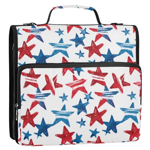Cartoon-Amerikanische Sterne, 3-Ringbuch, Reißverschluss, Organizer, Tasche mit Schultergurt und Griff, für Schule, Büro von Reiacy