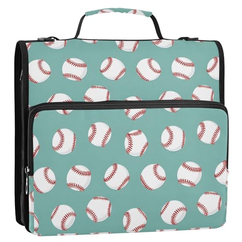 Cartoon-Baseball-Stil, 3-Ringbuch, Reißverschluss, Organizer, Tasche mit Schultergurt und Griff, für Schule, Büro von Reiacy