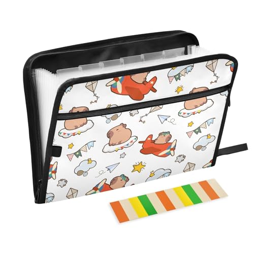 Cartoon Capybara Pilot-Dokumentenmappe mit Klebeetiketten, 13 Taschen, Akkordeon-Aktenordner, Dokumenten-Organizer mit Reißverschluss Cartoon Capybara Pilot-Dokumentenmappe mit Klebeetiketten, 13 Taschen, Akkordeon-Aktenordner, Dokumenten-Organizer mit Reißverschluss von Reiacy