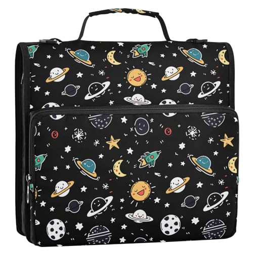 Cartoon Cute Universe 3-Ringbuch Reißverschluss Ordner Organizer Tasche mit Schultergurt und Griff für Schule Büro von Reiacy