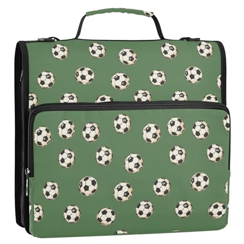 Cartoon-Fußball-Themen-Drucke, 3-Ringbuch, Reißverschluss, Organizer, Tasche mit Schultergurt und Griff, für Schule, Büro von Reiacy