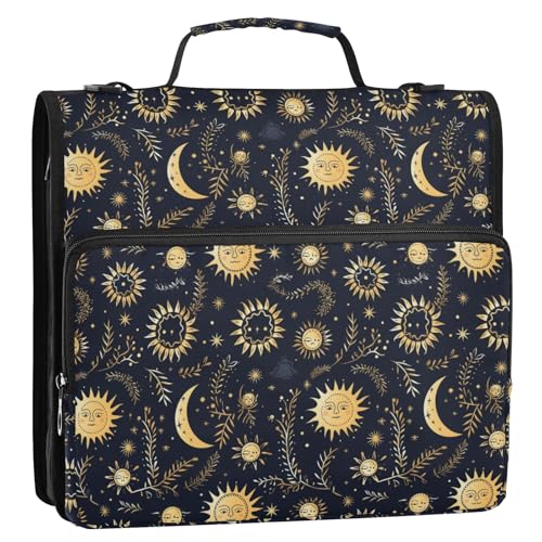 Cartoon-Gothic-Sonne-3-Ringbuch, Reißverschluss, Organizer, Tasche mit Schultergurt und Griff, für Schule, Büro von Reiacy