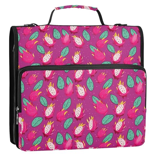 Cartoon Pitaya 3-Ringbuch, Reißverschluss, Organizer, Tasche mit Schultergurt und Griff, für Schule, Büro von Reiacy