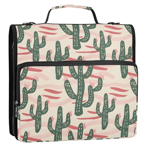 Cartoon Simple Kaktus 3-Ringbuch Reißverschluss Ordner Organizer Tasche mit Schultergurt und Griff für Schule Büro von Reiacy
