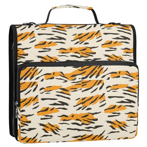 Cartoon-Tigerstreifen-Muster, 3-Ringbuch, Reißverschluss, Organizer, Tasche mit Schultergurt und Griff, für Schule, Büro von Reiacy