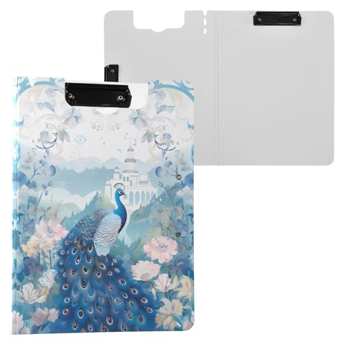 Chinesischer exquisiter blauer Pfau-Klemmbrett-Mappe, A4-Größe, Ordner-Klemmbrett mit Stifthalter, für Büro, Schule von Reiacy