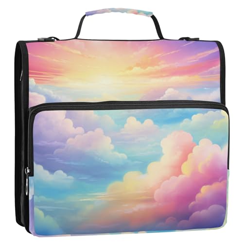Colorful Cloud 3-Ringbuch, Reißverschluss, Organizer, Tasche mit Schultergurt und Griff, für Schule, Büro von Reiacy