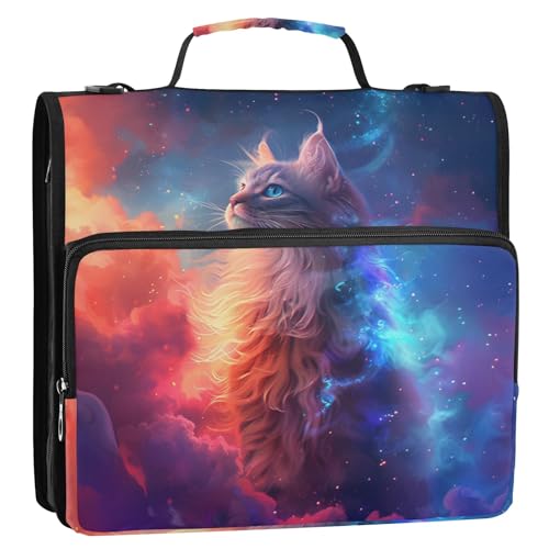 Colorful Space Kitty 3-Ringbuch mit Reißverschluss, Organizer mit Schultergurt und Griff, für Schule, Büro von Reiacy