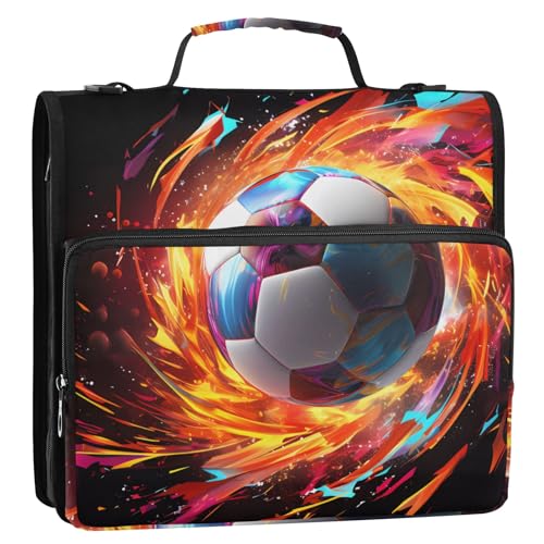 Cool Soccer Ball 3-Ringbuch Reißverschluss Ordner Organizer Tasche mit Schultergurt und Griff für Schule Büro von Reiacy