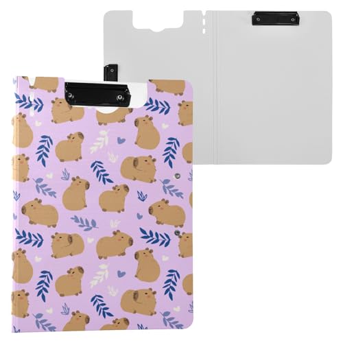 Cute Capybara Klemmbrettmappe mit einfachem Blumenmuster, A4-Größe, Ordner-Klemmbrett mit Stiftschlitz, für Büro, Schule von Reiacy