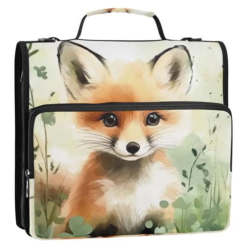 Cute Forest Little Fox 3-Ringbuch mit Reißverschluss, Organizer mit Schultergurt und Griff für Schule, Büro von Reiacy