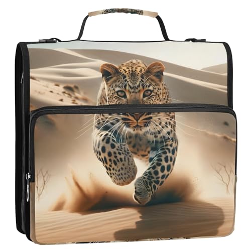 Desert Leopard 3-Ringbuch, Reißverschluss, Organizer, Tasche mit Schultergurt und Griff, für Schule, Büro von Reiacy
