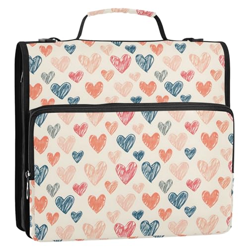 Doodle Hearts 3-Ringbuch mit Reißverschluss, Organizer mit Schultergurt und Griff, für Schule, Büro von Reiacy