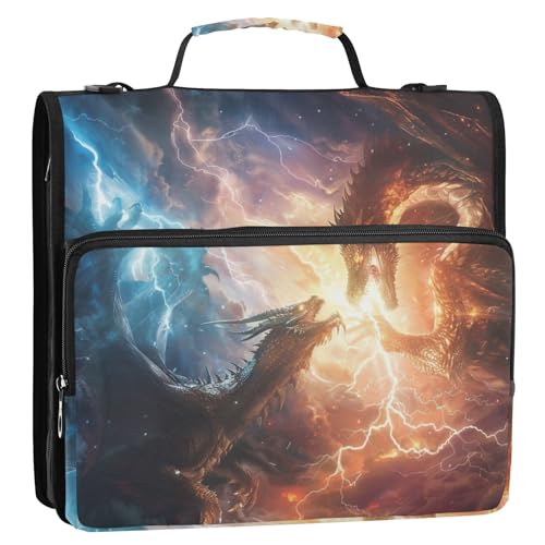 Dragon 3-Ringbuch, Reißverschluss, Organizer, Tasche mit Schultergurt und Griff, für Schule, Büro von Reiacy