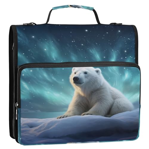 Eisbär mit Aurora, 3-Ringbuch, Reißverschluss, Organizer mit Schultergurt und Griff, für Schule, Büro von Reiacy
