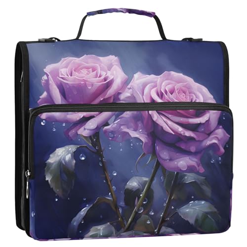 Elegant Rose 3-Ringbuch, Reißverschluss, Organizer, Tasche mit Schultergurt und Griff, für Schule, Büro von Reiacy