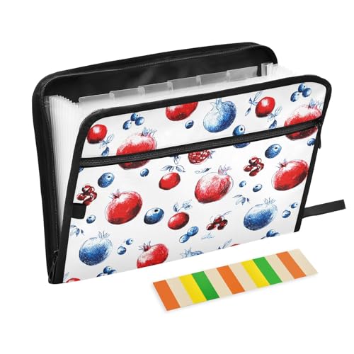 Fächermappe mit Granatapfelmuster, mit Klebeetiketten, 13 Taschen, Akkordeon-Aktenordner, Dokumenten-Organizer mit Reißverschluss von Reiacy