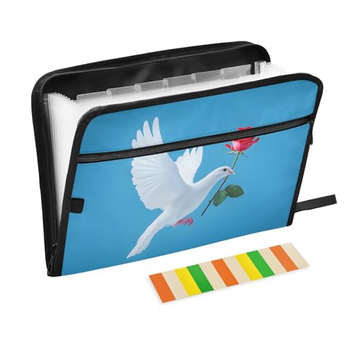 Fächermappe mit Klebeetiketten, 13 Taschen, Akkordeon-Aktenordner, Dokumenten-Organizer mit Reißverschluss, Weiß von Reiacy