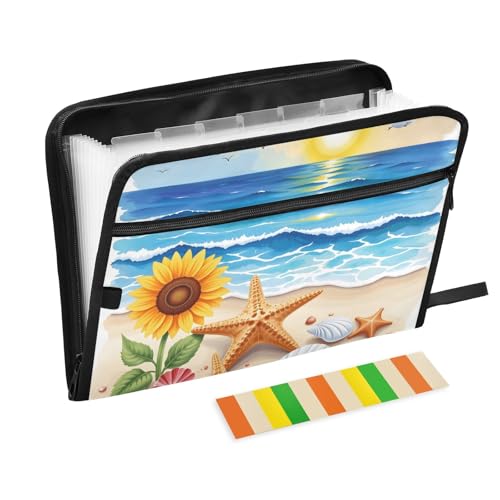Fächermappe mit Seestern, Sonnenblume, Möwe, mit Klebeetiketten, 13 Taschen, Akkordeon-Aktenordner, Dokumenten-Organizer mit Reißverschluss Fächermappe mit Seestern, Sonnenblume, Möwe, mit Klebeetiketten, 13 Taschen, Akkordeon-Aktenordner, Dokumenten-Organizer mit Reißverschluss von Reiacy