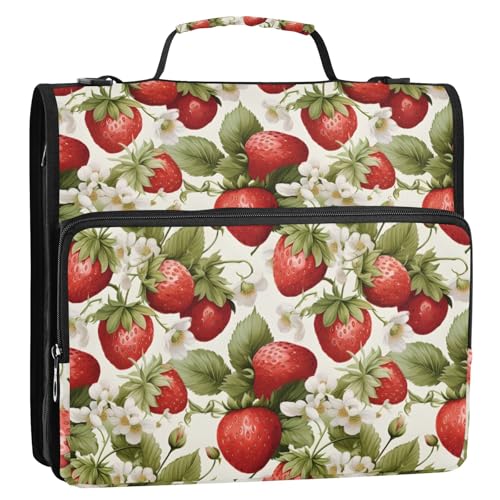 Fresh Harvest Strawberries 3-Ringbuch mit Reißverschluss, Organizer mit Schultergurt und Griff für Schule, Büro von Reiacy