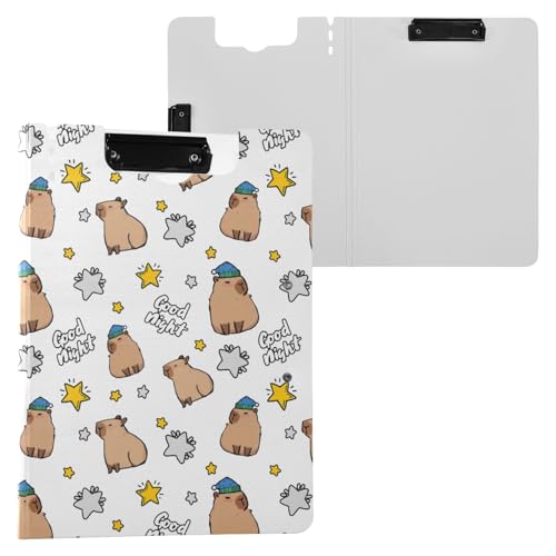 Funny Sleep Capybara White Prints Klemmbrettmappe, A4-Größe, Ordner-Klemmbrett mit Stiftschlitz, für Büro, Schule von Reiacy