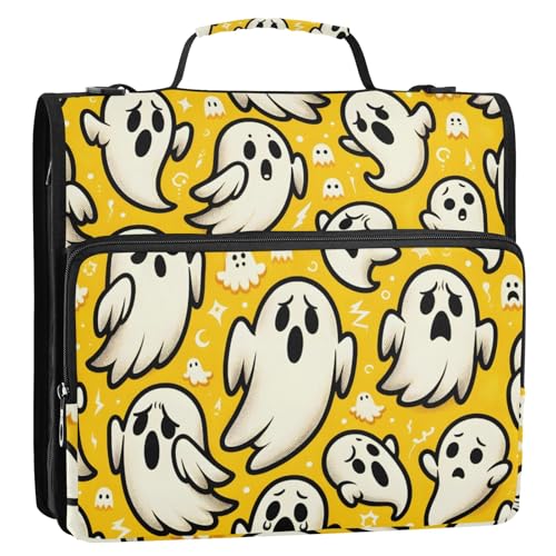 Halloween Geisterdruck 3 Ringbuch Reißverschluss Ordner Organizer Tasche mit Schultergurt und Griff für Schule Büro von Reiacy