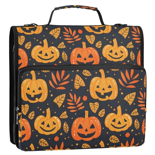 Halloween Herbst Kürbis 3 Ringbuch Reißverschluss Ordner Organizer Tasche mit Schultergurt und Griff für Schule Büro von Reiacy