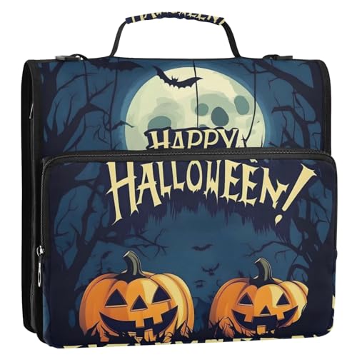 Halloween-Nacht, Pumkin, 3-Ringbuch, Reißverschluss, Organizer, Tasche mit Schultergurt und Griff, für Schule, Büro von Reiacy