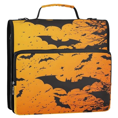 Halloween fliegende Fledermäuse 3-Ringbuch Reißverschluss Ordner Organizer Tasche mit Schultergurt und Griff für Schule Büro von Reiacy