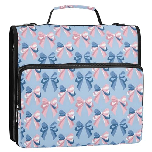 Hellblaue Schleife, 3-Ringbuch, Reißverschluss, Organizer, Tasche mit Schultergurt und Griff, für Schule, Büro von Reiacy