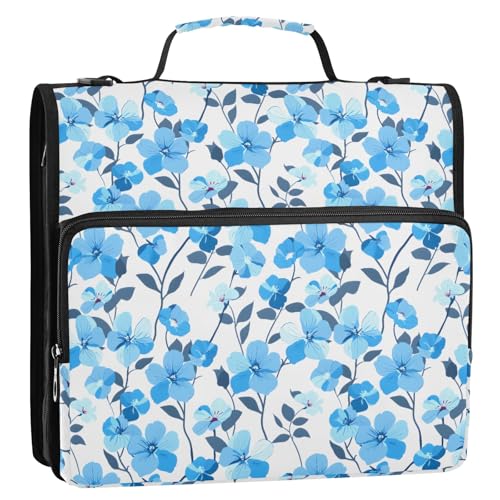 Hellblaues Blumenmuster, 3-Ringbuch, Reißverschluss, Organizer, Tasche mit Schultergurt und Griff, für Schule, Büro von Reiacy