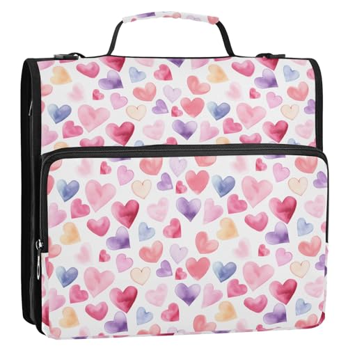 Hellrosa Love 3-Ringbuch mit Reißverschluss, Organizer mit Schultergurt und Griff, für Schule, Büro von Reiacy