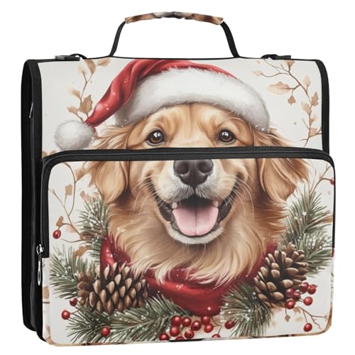 Holiday Smile Golden Retriever 3-Ringbuch, Reißverschluss, Organizer, Tasche mit Schultergurt und Griff, für Schule, Büro von Reiacy