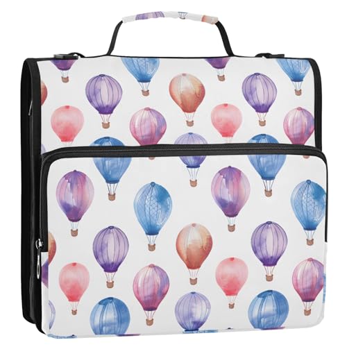 Kleine Aquarell-Ballon-Drucke, 3-Ringbuch, Reißverschluss, Organizer, Tasche mit Schultergurt und Griff, für Schule, Büro von Reiacy