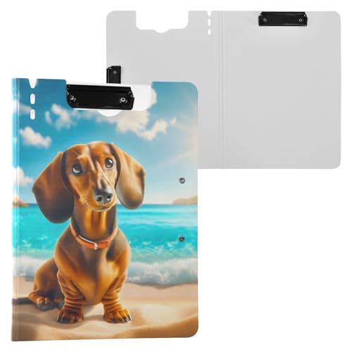 Klemmbrett Hund mit Strand, A4-Größe, Ordner-Klemmbrett mit Stiftschlitz, für Büro, Schule von Reiacy