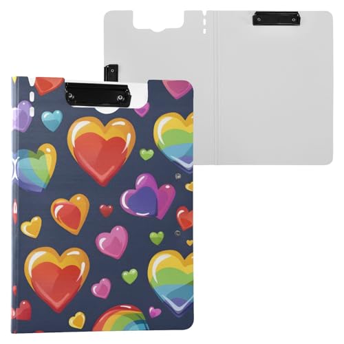 Klemmbrett mit Regenbogen-Herzen, A4-Größe, Ordner-Klemmbrett mit Stiftschlitz, für Büro, Schule von Reiacy