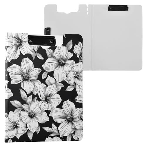 Klemmbrett mit Retro-Blumenmuster, A4-Größe, Ordner, Klemmbrett mit Stiftschlitz, für Büro, Schule, Weiß von Reiacy