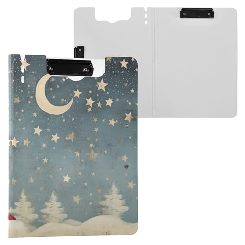 Klemmbrett mit Weihnachtsmann-Mond-Stern-Nacht, A4-Größe, Ordner-Klemmbrett mit Stifthalter, für Büro, Schule Klemmbrett mit Weihnachtsmann-Mond-Stern-Nacht, A4-Größe, Ordner-Klemmbrett mit Stifthalter, für Büro, Schule von Reiacy