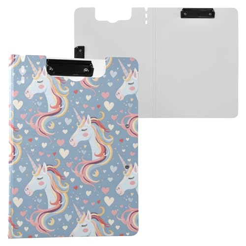Klemmbrett mit buntem Einhorn mit Herzen, A4-Format, Klemmbrett mit Stiftschlitz, für Büro, Schule von Reiacy
