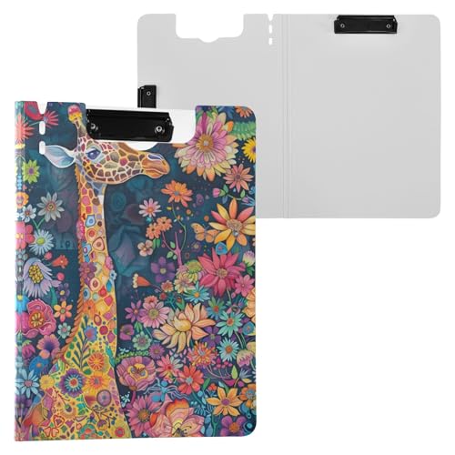 Klemmbrett mit farbigen Giraffenblumen, A4-Format, Klemmbrett mit Stiftschlitz, für Büro, Schule von Reiacy